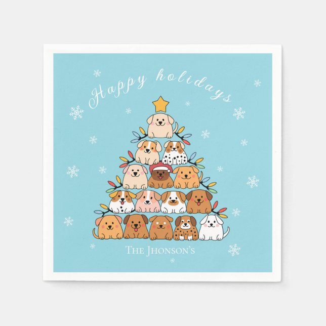 Personalized cute puppies Christmas tree dog lover Napkin (Front)