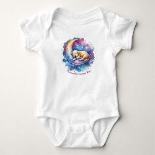 Personalized Cute Puppy Dog Sleeping on Moon Baby Bodysuit
