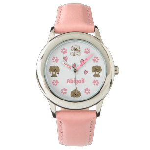Personalized Cute Puppy Dogs, Paw Prints, Hearts Watch