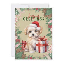 Personalized Cute Puppy Holiday Flat Card