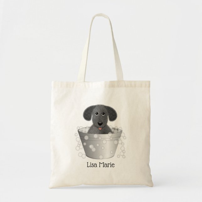 Personalized Cute Puppy in a Tin Tub with Bubbles Tote Bag (Front)