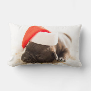 Personalized Cute Puppy Photo with Santa Hat Lumbar Pillow
