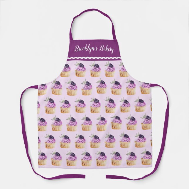 Personalized Cute Purple Cupcake Pattern Dessert Apron (Front)