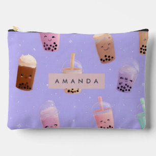 Personalized Cute Purple Pastel Bubble Tea Accessory Pouch