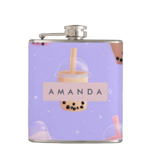 Personalized Cute Purple Pastel Bubble Tea Hip Flask
