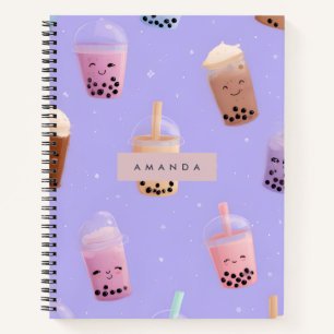 Personalized Cute Purple Pastel Bubble Tea Notebook