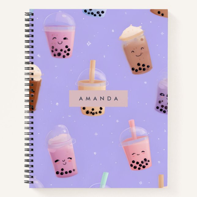Personalized Cute Purple Pastel Bubble Tea Notebook (Front)