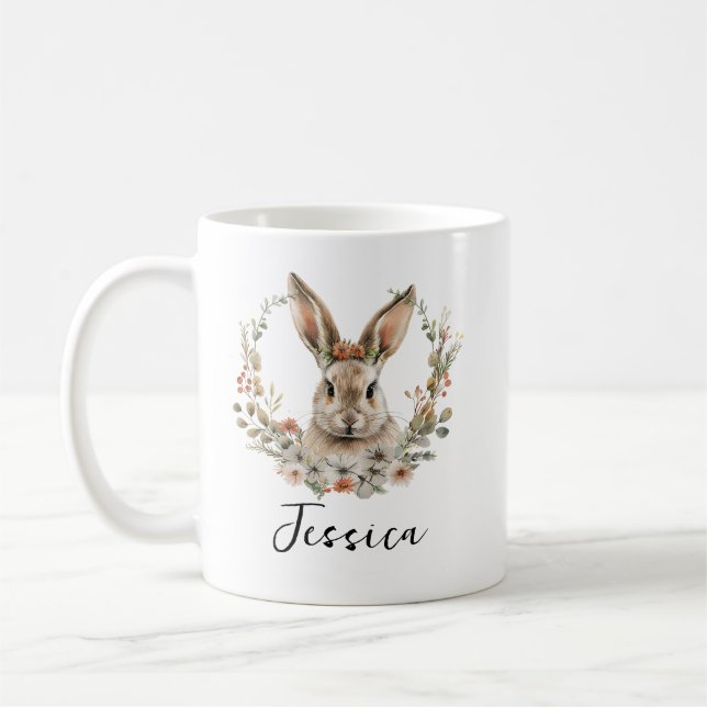 Personalized Cute Rabbit | Adorable Bunny Animal Coffee Mug (Left)