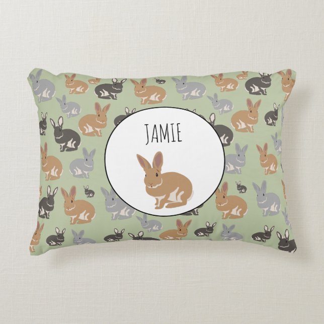 Personalized Cute Rabbit Pattern Neutral Colours Accent Pillow (Front)