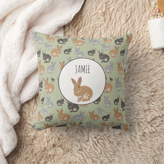 Personalized Cute Rabbit Pattern Neutral Colours Throw Pillow (Blanket)