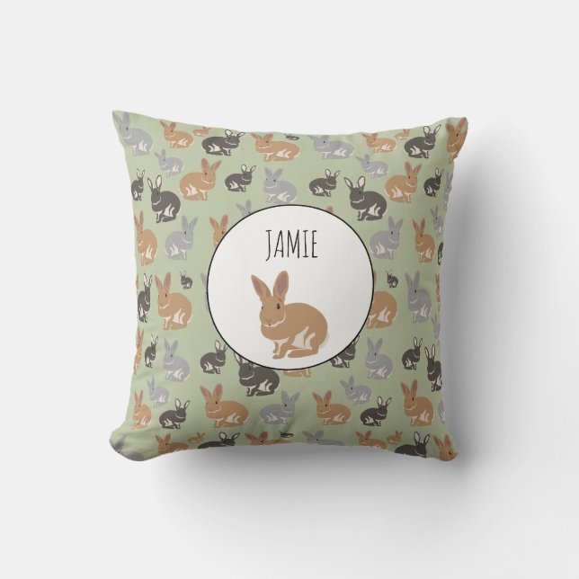 Personalized Cute Rabbit Pattern Neutral Colours Throw Pillow (Front)
