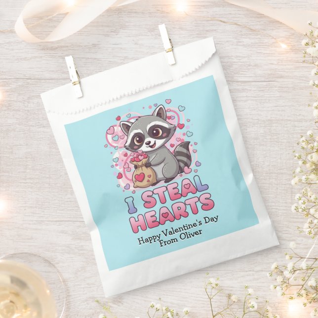 Personalized Cute Raccoon Classroom Valentine Favour Bag (Clipped)