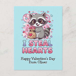 Personalized Cute Raccoon Valentine Postcard