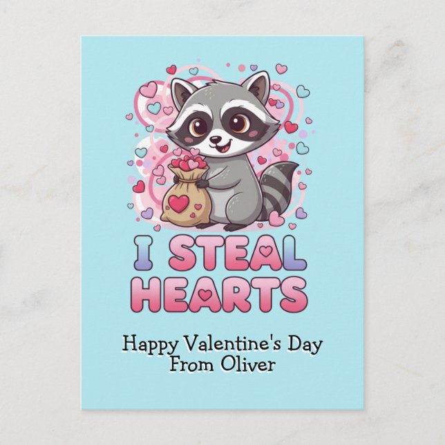 Personalized Cute Raccoon Valentine Postcard (Front)