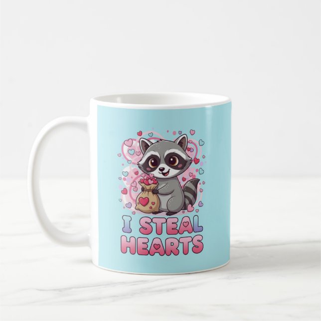 Personalized Cute Raccoon Valentine's Day Coffee Mug (Left)