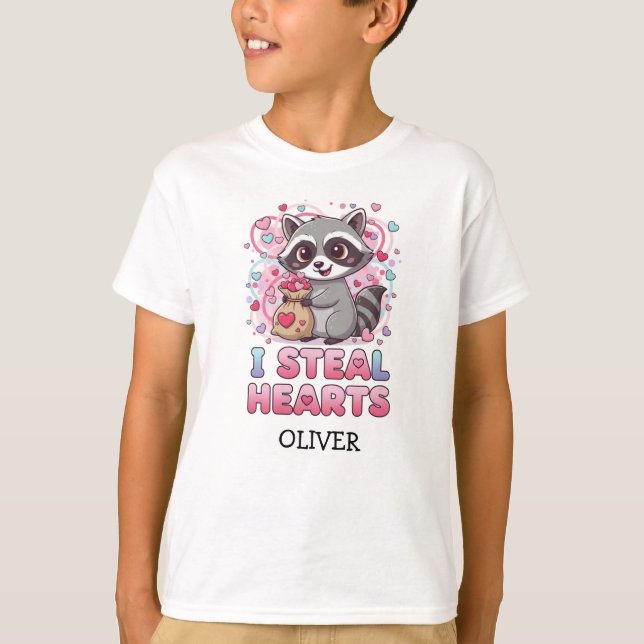 Personalized Cute Raccoon Valentine's Day T-Shirt (Front)