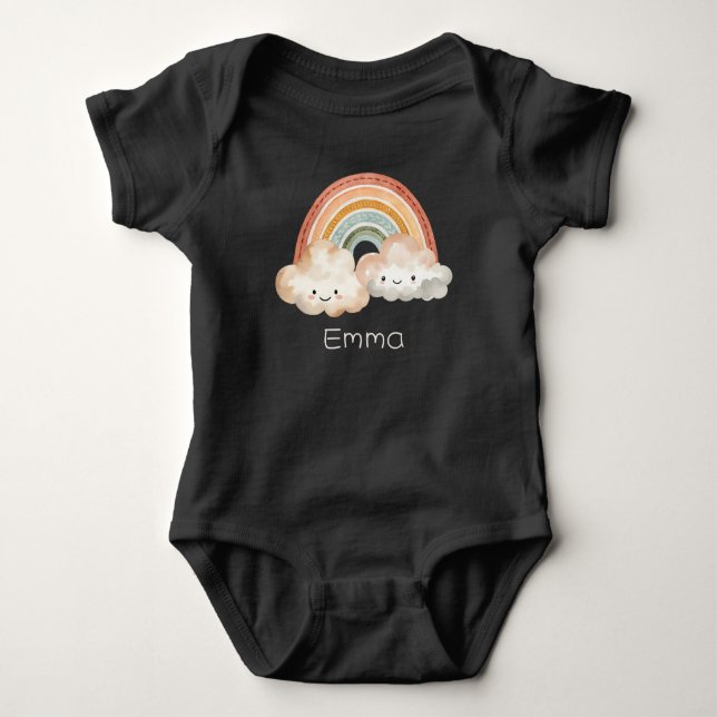 Personalized Cute Rainbow & Clouds Baby Bodysuit (Front)