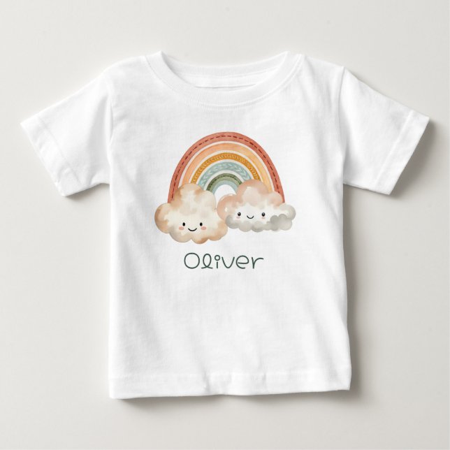Personalized Cute Rainbow & Clouds Toddler T-Shirt (Front)
