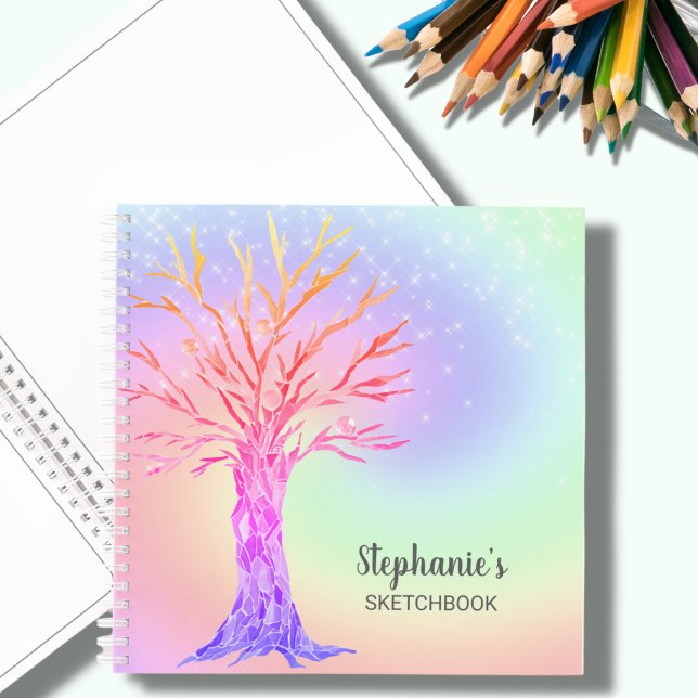 Personalized Cute Rainbow Sparkles Sketchbook Notebook (Creator Uploaded)