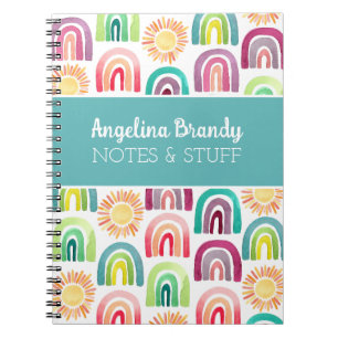 Personalized Cute Rainbow & Suns Kids Notebook