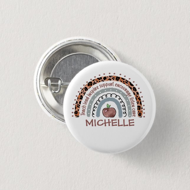 Personalized Cute Rainbow Teacher 1 Inch Round Button (Front & Back)