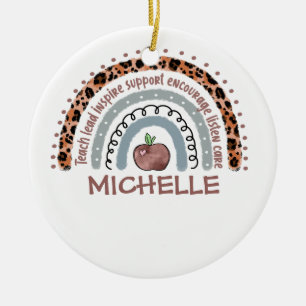 Personalized Cute Rainbow Teacher Custom Name Ceramic Ornament