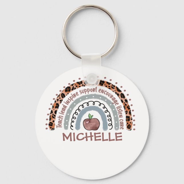 Personalized Cute Rainbow Teacher | Custom Name Keychain (Front)