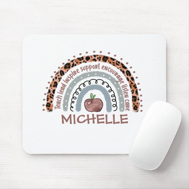Personalized Cute Rainbow Teacher | Custom Name Mouse Pad (With Mouse)