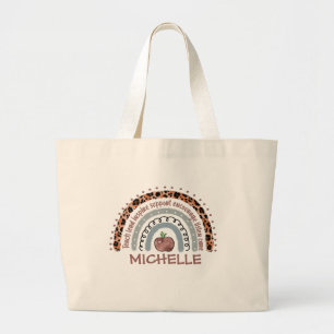 Personalized Cute Rainbow Teacher Large Tote Bag