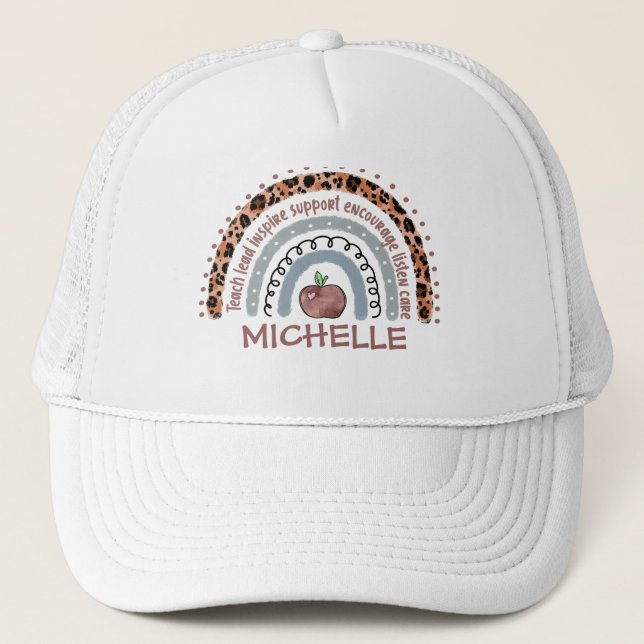 Personalized Cute Rainbow Teacher Trucker Hat (Front)