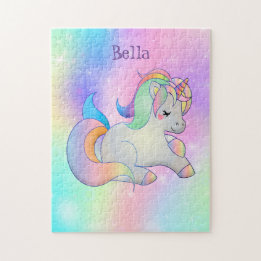 Personalized Cute Rainbow Unicorn Cartoon Jigsaw Puzzle
