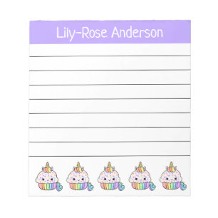 Personalized Cute Rainbow Unicorn Cupcakes Notepad