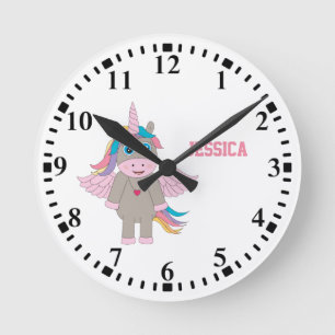 Personalized Cute Rainbow Unicorn Design Round Clock