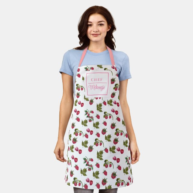 Personalized Cute Raspberry Chef Women's Apron (Worn)