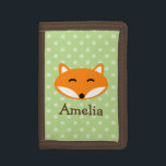 Personalized cute red fox  polka dots girls wallet<br><div class="desc">Personalized cute red fox girls wallet with polka dots pattern. Cute girly Birthday or Christmas gift idea for little girls. Personalizable with name or monogram letter of your child. Make one for your grandchild, daughter, granddaughter, cousin, sister etc. Forest animal cartoon design. Brown and green nature colours. Trendy Polkadots print...</div>