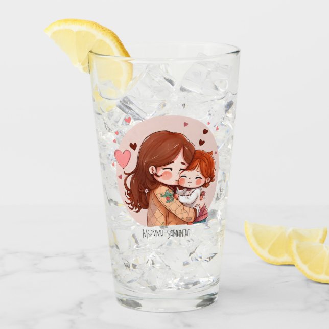 Personalized Cute Red Haired Mother and Daughter Glass (Front Ice)