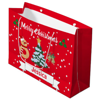 Personalized Cute Red Merry Christmas Jingle Bell  Large Gift Bag