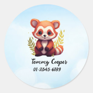 Personalized Cute red panda, Name,Phone number Classic Round Sticker