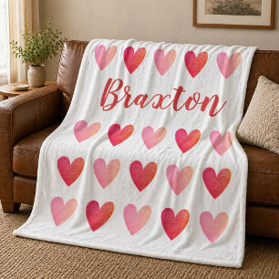 Personalized Cute Red Pink Hearts Valentines Day  Fleece Blanket