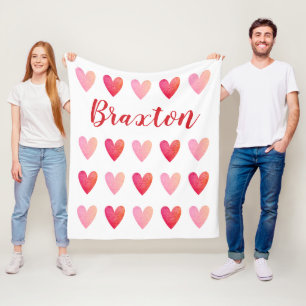 Personalized Cute Red Pink Hearts Valentines Day  Fleece Blanket