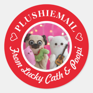 Personalized Cute Red Stylish Photo Mail Classic Round Sticker