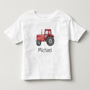 Personalized Cute Red Tractor Farm Watercolor Toddler T-shirt