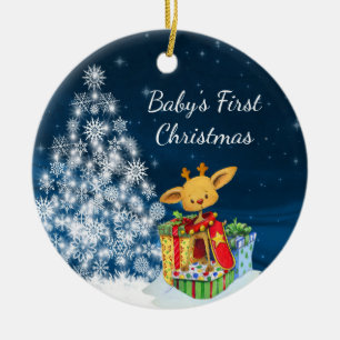 Personalized Cute Reindeer Baby's First Christmas Ceramic Ornament