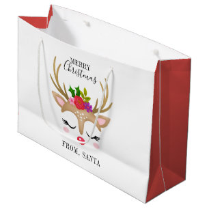 Personalized Cute Reindeer Christmas Large Gift Bag