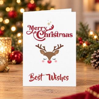 Personalized Cute Reindeer Merry Christmas Card