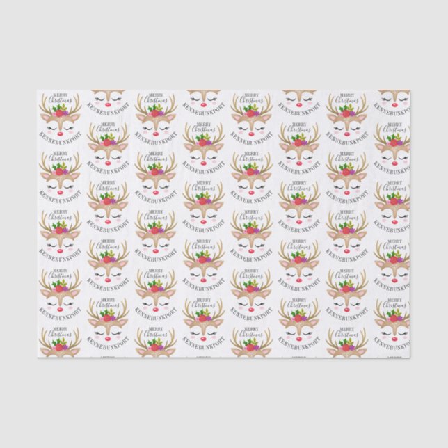 Personalized Cute Reindeer Merry Christmas Tissue Paper (Front)