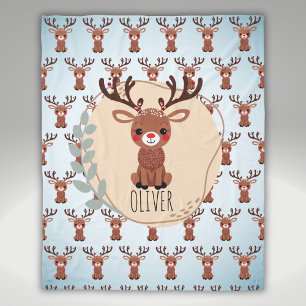 Personalized Cute Reindeer Pattern Fleece Blanket