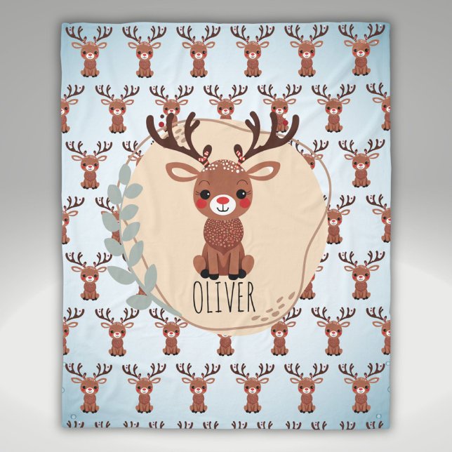Personalized Cute Reindeer Pattern Fleece Blanket (Creator Uploaded)