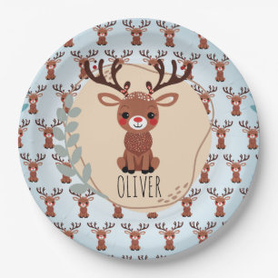 Personalized Cute Reindeer Pattern Paper Plate