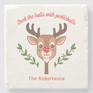 Personalized Cute Reindeer Pickleball Stone Coaster